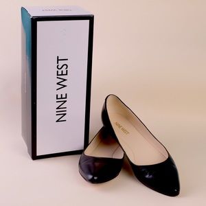 Nine West Speakup Black Leather Pointy Toe Flat